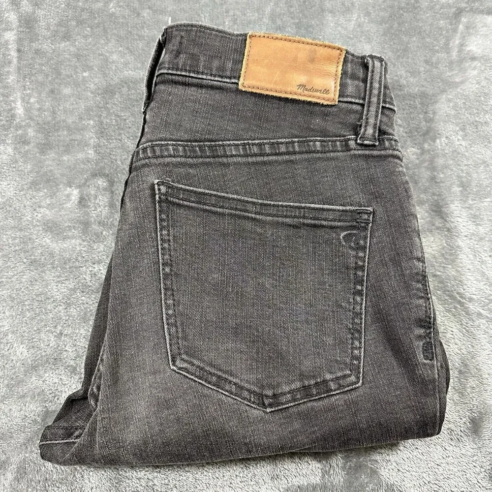 Madewell Jeans Womens 26x29 Black 9” High-rise Skinny Button Fly Raw Hem Stretch